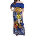 Custom AFL Eagles  NAIDOC Week Off Shoulder Maxi Dress Keep The Fire Burning Indigenous Art