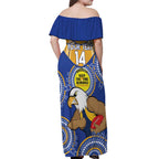 Custom AFL Eagles  NAIDOC Week Off Shoulder Maxi Dress Keep The Fire Burning Indigenous Art