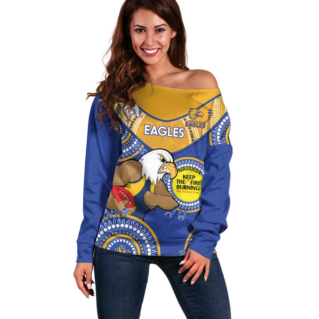 Custom AFL Eagles  NAIDOC Week Off Shoulder Sweater Keep The Fire Burning Indigenous Art