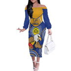 Custom AFL Eagles  NAIDOC Week Off The Shoulder Long Sleeve Dress Keep The Fire Burning Indigenous Art