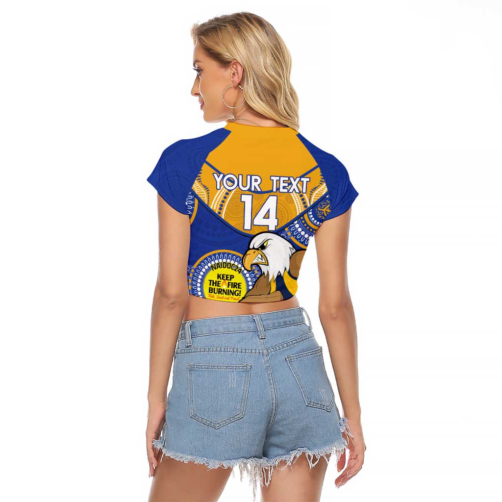 Custom AFL Eagles  NAIDOC Week Raglan Cropped T Shirt Keep The Fire Burning Indigenous Art