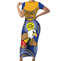 Custom AFL Eagles  NAIDOC Week Short Sleeve Bodycon Dress Keep The Fire Burning Indigenous Art