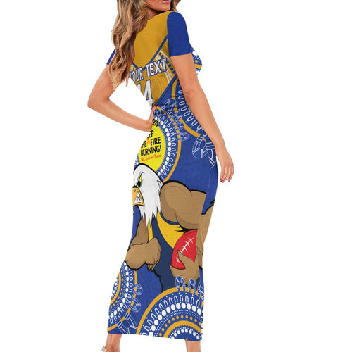 Custom AFL Eagles  NAIDOC Week Short Sleeve Bodycon Dress Keep The Fire Burning Indigenous Art