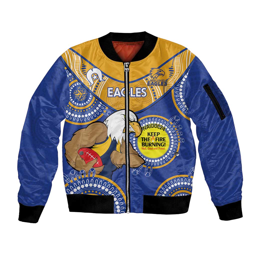 Custom AFL Eagles  NAIDOC Week Sleeve Zip Bomber Jacket Keep The Fire Burning Indigenous Art