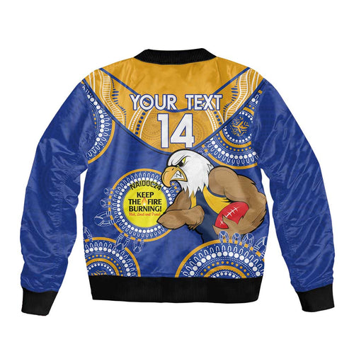 Custom AFL Eagles  NAIDOC Week Sleeve Zip Bomber Jacket Keep The Fire Burning Indigenous Art