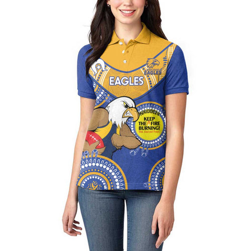 Custom AFL Eagles  NAIDOC Week Women Polo Shirt Keep The Fire Burning Indigenous Art