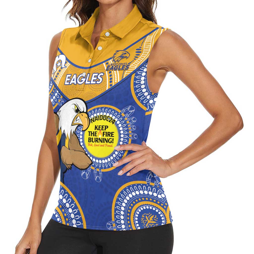 Custom AFL Eagles  NAIDOC Week Women Sleeveless Polo Shirt Keep The Fire Burning Indigenous Art