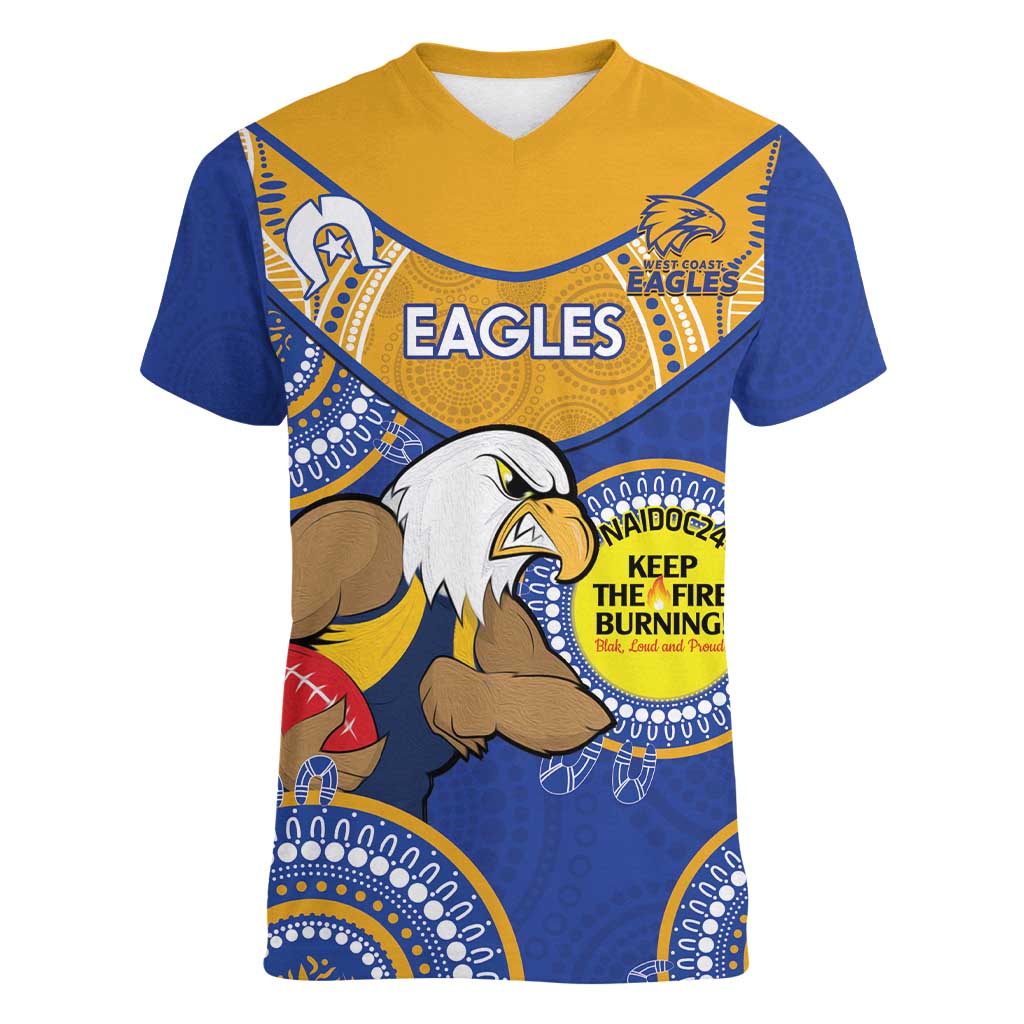 Custom AFL Eagles  NAIDOC Week Women V-Neck T-Shirt Keep The Fire Burning Indigenous Art