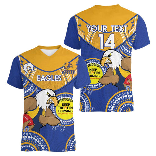 Custom AFL Eagles  NAIDOC Week Women V-Neck T-Shirt Keep The Fire Burning Indigenous Art