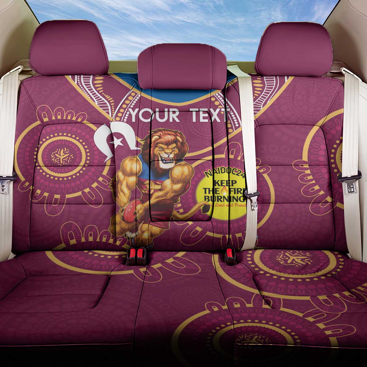 Custom AFL Brisbane Lions NAIDOC Week Back Car Seat Cover Keep The Fire Burning Indigenous Art