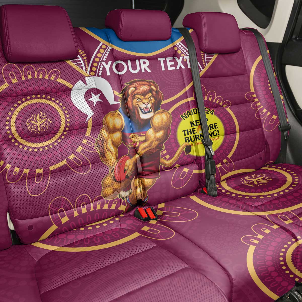 Custom AFL Brisbane Lions NAIDOC Week Back Car Seat Cover Keep The Fire Burning Indigenous Art