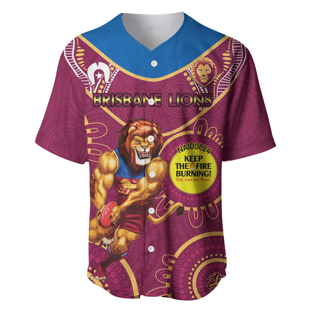 Custom AFL Brisbane Lions NAIDOC Week Baseball Jersey Keep The Fire Burning Indigenous Art