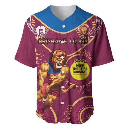 Custom AFL Brisbane Lions NAIDOC Week Baseball Jersey Keep The Fire Burning Indigenous Art