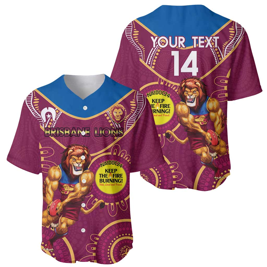 Custom AFL Brisbane Lions NAIDOC Week Baseball Jersey Keep The Fire Burning Indigenous Art