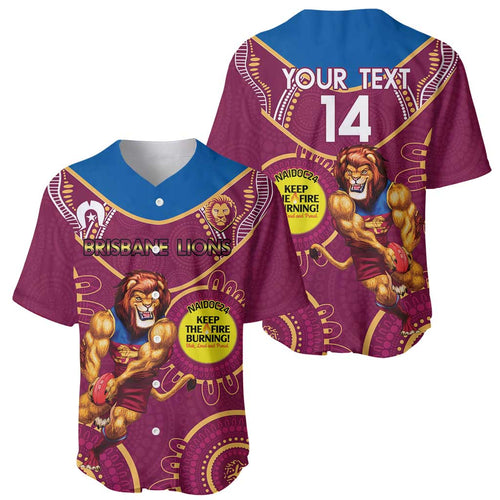 Custom AFL Brisbane Lions NAIDOC Week Baseball Jersey Keep The Fire Burning Indigenous Art