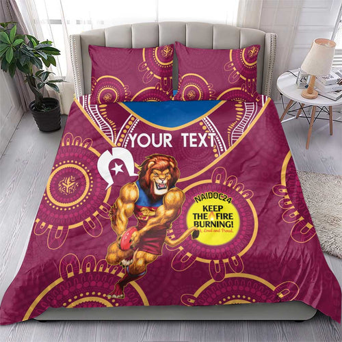 Custom AFL Brisbane Lions NAIDOC Week Bedding Set Keep The Fire Burning Indigenous Art