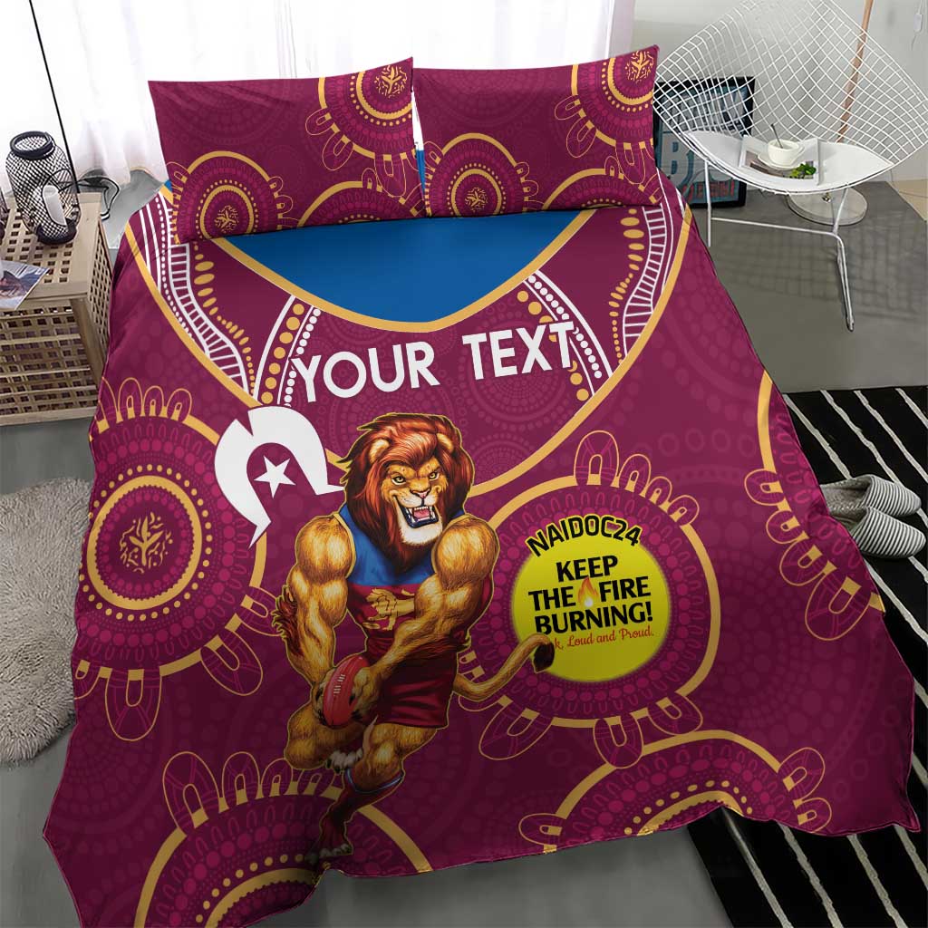 Custom AFL Brisbane Lions NAIDOC Week Bedding Set Keep The Fire Burning Indigenous Art