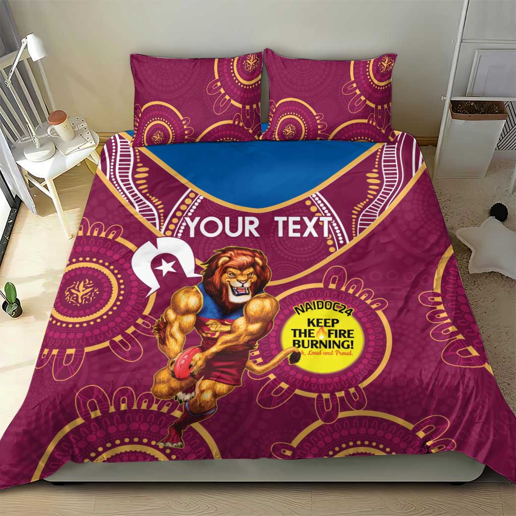 Custom AFL Brisbane Lions NAIDOC Week Bedding Set Keep The Fire Burning Indigenous Art