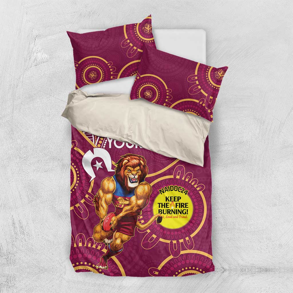 Custom AFL Brisbane Lions NAIDOC Week Bedding Set Keep The Fire Burning Indigenous Art