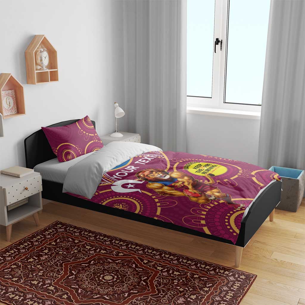Custom AFL Brisbane Lions NAIDOC Week Bedding Set Keep The Fire Burning Indigenous Art