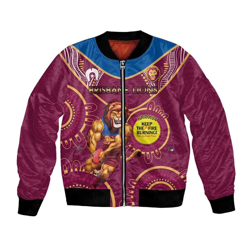 Custom AFL Brisbane Lions NAIDOC Week Bomber Jacket Keep The Fire Burning Indigenous Art