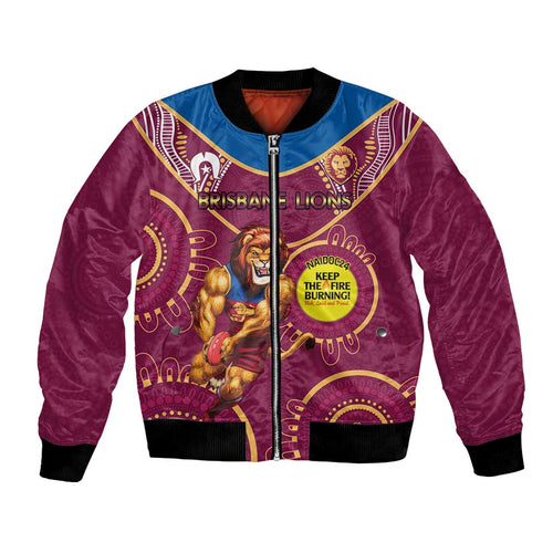 Custom AFL Brisbane Lions NAIDOC Week Bomber Jacket Keep The Fire Burning Indigenous Art