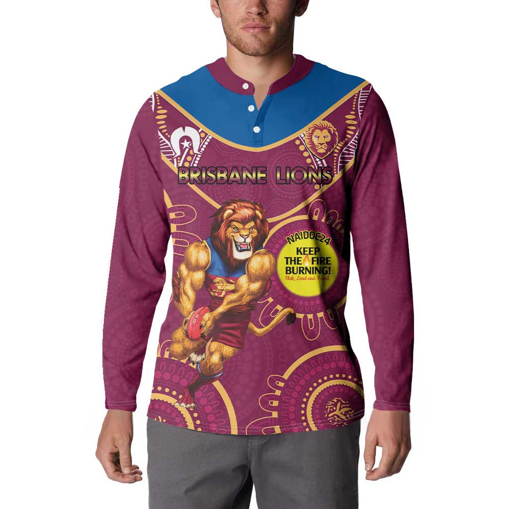 Custom AFL Brisbane Lions NAIDOC Week Button Sweatshirt Keep The Fire Burning Indigenous Art