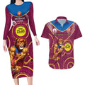 Custom AFL Brisbane Lions NAIDOC Week Couples Matching Long Sleeve Bodycon Dress and Hawaiian Shirt Keep The Fire Burning Indigenous Art