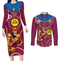 Custom AFL Brisbane Lions NAIDOC Week Couples Matching Long Sleeve Bodycon Dress and Long Sleeve Button Shirt Keep The Fire Burning Indigenous Art