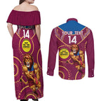 Custom AFL Brisbane Lions NAIDOC Week Couples Matching Off Shoulder Maxi Dress and Long Sleeve Button Shirt Keep The Fire Burning Indigenous Art