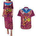 Custom AFL Brisbane Lions NAIDOC Week Couples Matching Puletasi and Hawaiian Shirt Keep The Fire Burning Indigenous Art