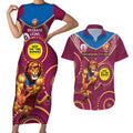 Custom AFL Brisbane Lions NAIDOC Week Couples Matching Short Sleeve Bodycon Dress and Hawaiian Shirt Keep The Fire Burning Indigenous Art