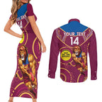 Custom AFL Brisbane Lions NAIDOC Week Couples Matching Short Sleeve Bodycon Dress and Long Sleeve Button Shirt Keep The Fire Burning Indigenous Art
