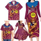 Custom AFL Brisbane Lions NAIDOC Week Family Matching Long Sleeve Bodycon Dress and Hawaiian Shirt Keep The Fire Burning Indigenous Art