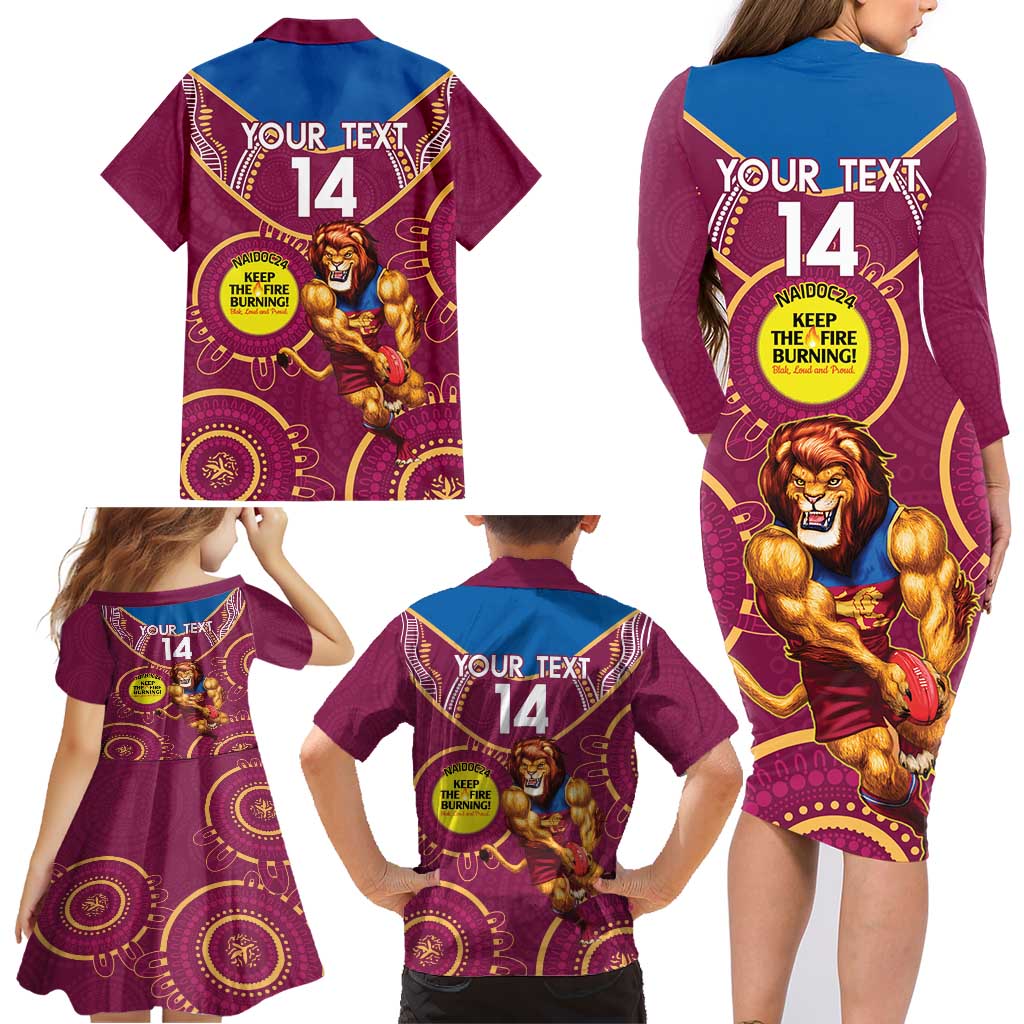Custom AFL Brisbane Lions NAIDOC Week Family Matching Long Sleeve Bodycon Dress and Hawaiian Shirt Keep The Fire Burning Indigenous Art