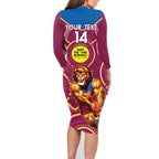 Custom AFL Brisbane Lions NAIDOC Week Family Matching Long Sleeve Bodycon Dress and Hawaiian Shirt Keep The Fire Burning Indigenous Art