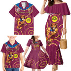 Custom AFL Brisbane Lions NAIDOC Week Family Matching Mermaid Dress and Hawaiian Shirt Keep The Fire Burning Indigenous Art