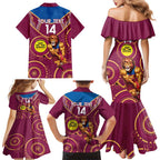 Custom AFL Brisbane Lions NAIDOC Week Family Matching Mermaid Dress and Hawaiian Shirt Keep The Fire Burning Indigenous Art