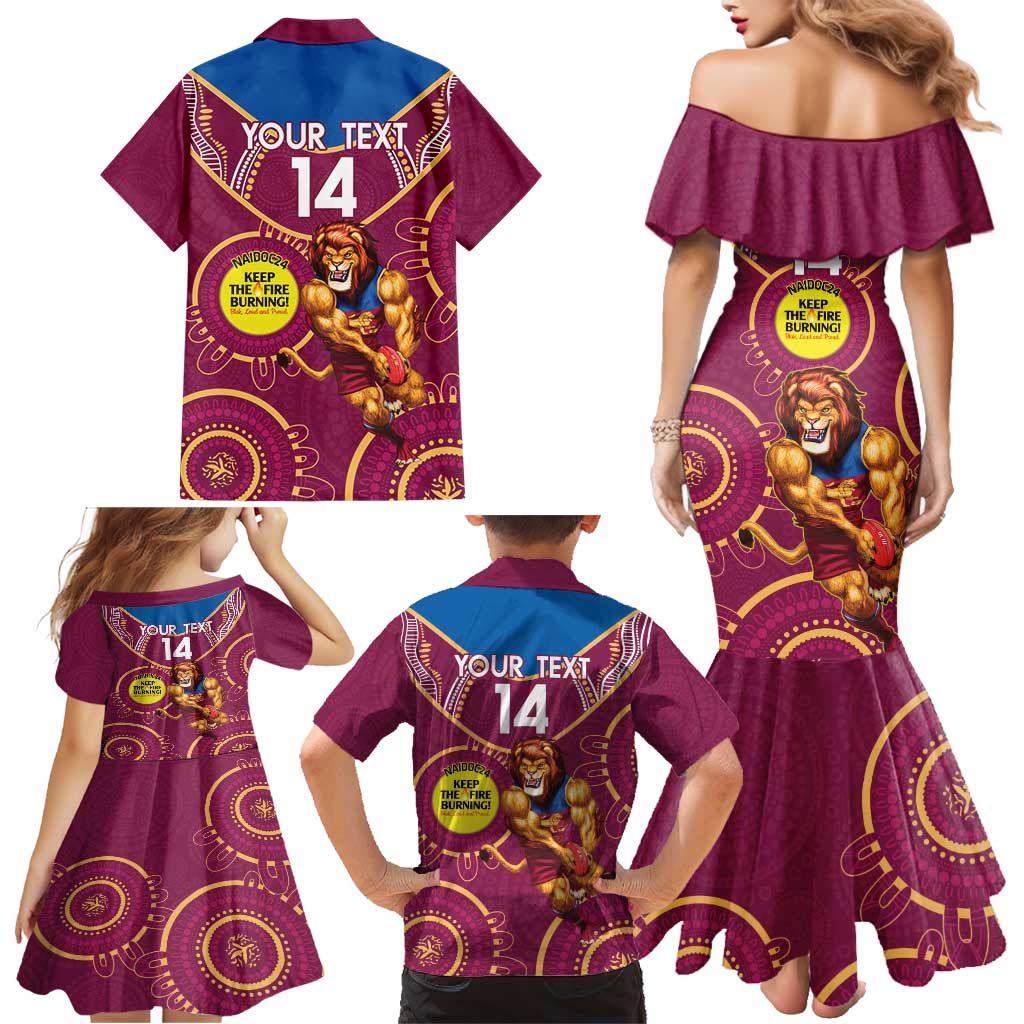 Custom AFL Brisbane Lions NAIDOC Week Family Matching Mermaid Dress and Hawaiian Shirt Keep The Fire Burning Indigenous Art