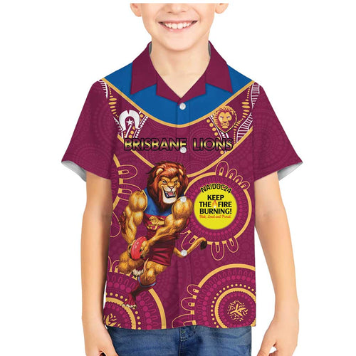 Custom AFL Brisbane Lions NAIDOC Week Family Matching Mermaid Dress and Hawaiian Shirt Keep The Fire Burning Indigenous Art