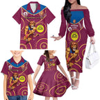 Custom AFL Brisbane Lions NAIDOC Week Family Matching Off The Shoulder Long Sleeve Dress and Hawaiian Shirt Keep The Fire Burning Indigenous Art