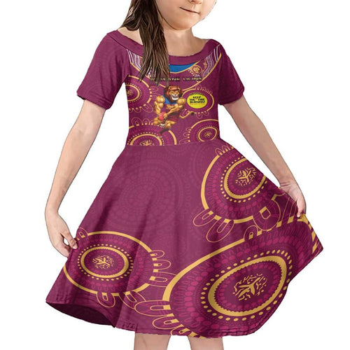 Custom AFL Brisbane Lions NAIDOC Week Family Matching Off The Shoulder Long Sleeve Dress and Hawaiian Shirt Keep The Fire Burning Indigenous Art