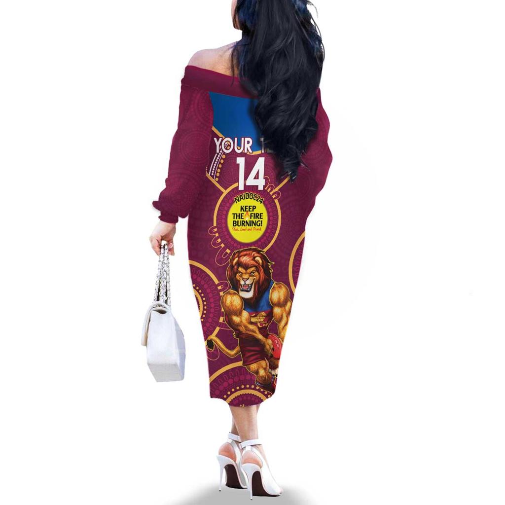 Custom AFL Brisbane Lions NAIDOC Week Family Matching Off The Shoulder Long Sleeve Dress and Hawaiian Shirt Keep The Fire Burning Indigenous Art