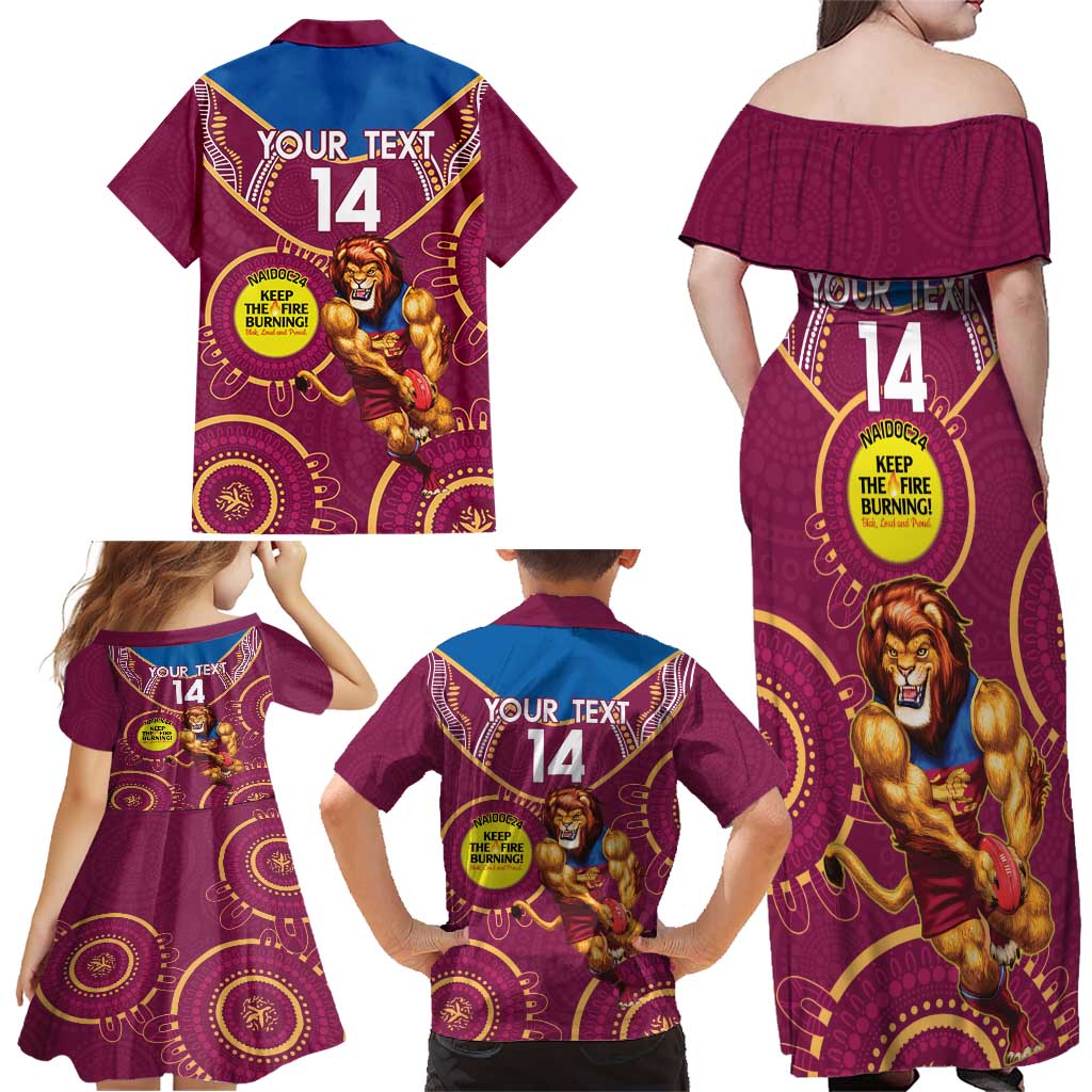 Custom AFL Brisbane Lions NAIDOC Week Family Matching Off Shoulder Maxi Dress and Hawaiian Shirt Keep The Fire Burning Indigenous Art