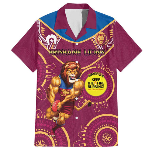 Custom AFL Brisbane Lions NAIDOC Week Family Matching Off Shoulder Maxi Dress and Hawaiian Shirt Keep The Fire Burning Indigenous Art