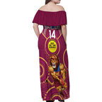 Custom AFL Brisbane Lions NAIDOC Week Family Matching Off Shoulder Maxi Dress and Hawaiian Shirt Keep The Fire Burning Indigenous Art
