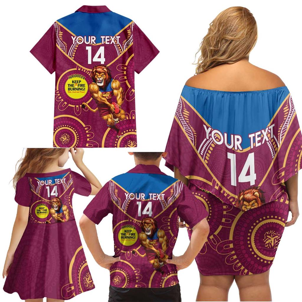 Custom AFL Brisbane Lions NAIDOC Week Family Matching Off Shoulder Short Dress and Hawaiian Shirt Keep The Fire Burning Indigenous Art