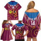 Custom AFL Brisbane Lions NAIDOC Week Family Matching Off Shoulder Short Dress and Hawaiian Shirt Keep The Fire Burning Indigenous Art