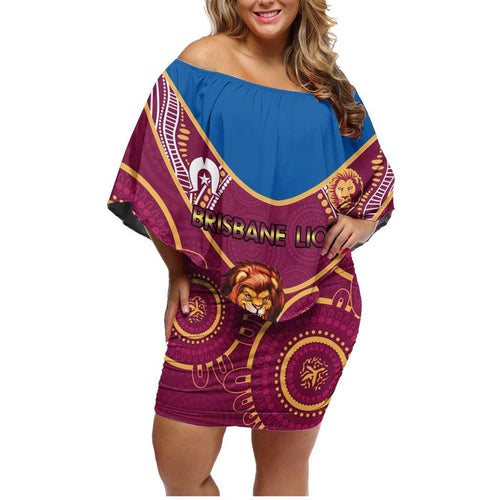 Custom AFL Brisbane Lions NAIDOC Week Family Matching Off Shoulder Short Dress and Hawaiian Shirt Keep The Fire Burning Indigenous Art
