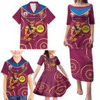 Custom AFL Brisbane Lions NAIDOC Week Family Matching Puletasi and Hawaiian Shirt Keep The Fire Burning Indigenous Art